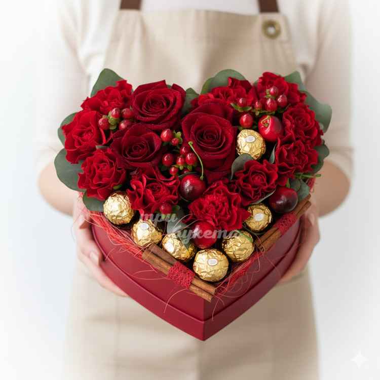 Сладкий набор с конфетами и цветами