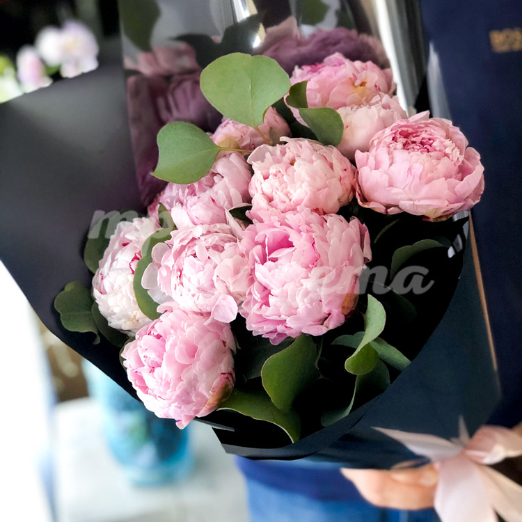 Розовые пионы Premium 11 шт. (в руках)